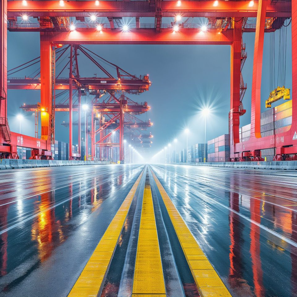 Illuminated Industrial Port at Twilight